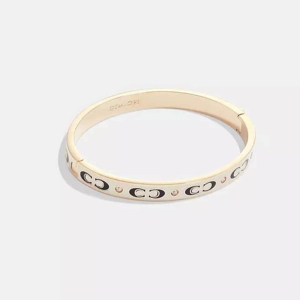 NWT Coach Signature Enamel Hinged Bangle Cream/Black/Gold